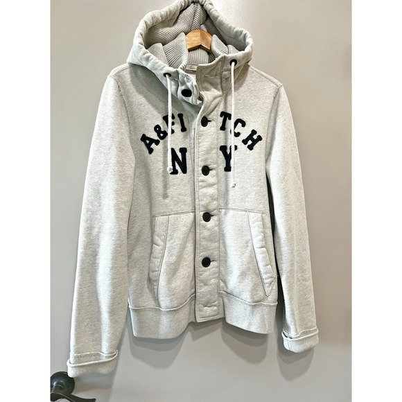 Abercrombie & Fitch Retro Y2k Muscle fit Sherpa Lined heavyweight Hoodie Sz XL - Picture 2 of 13